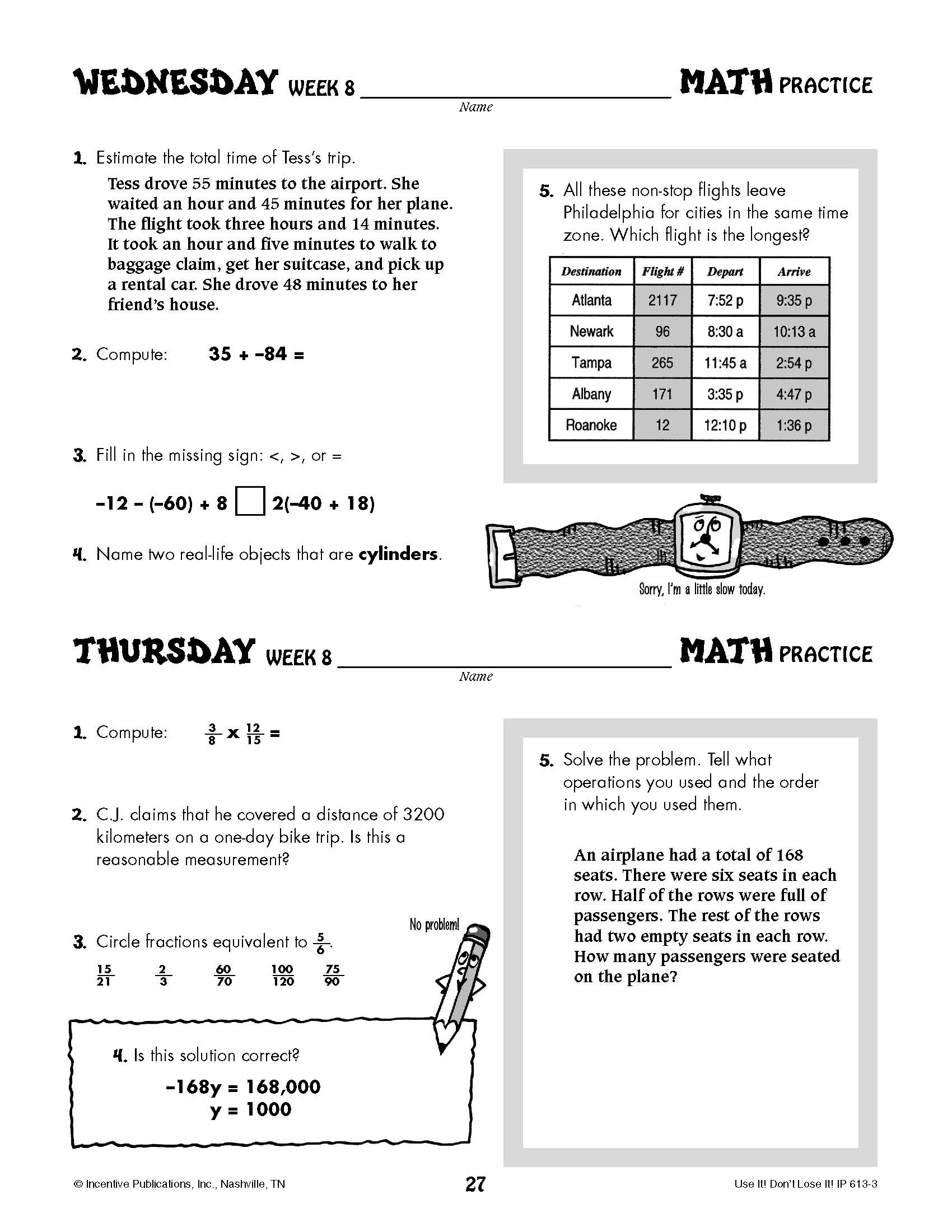Daily Math Practice Grade 8 Use It Don t Lose It World Book