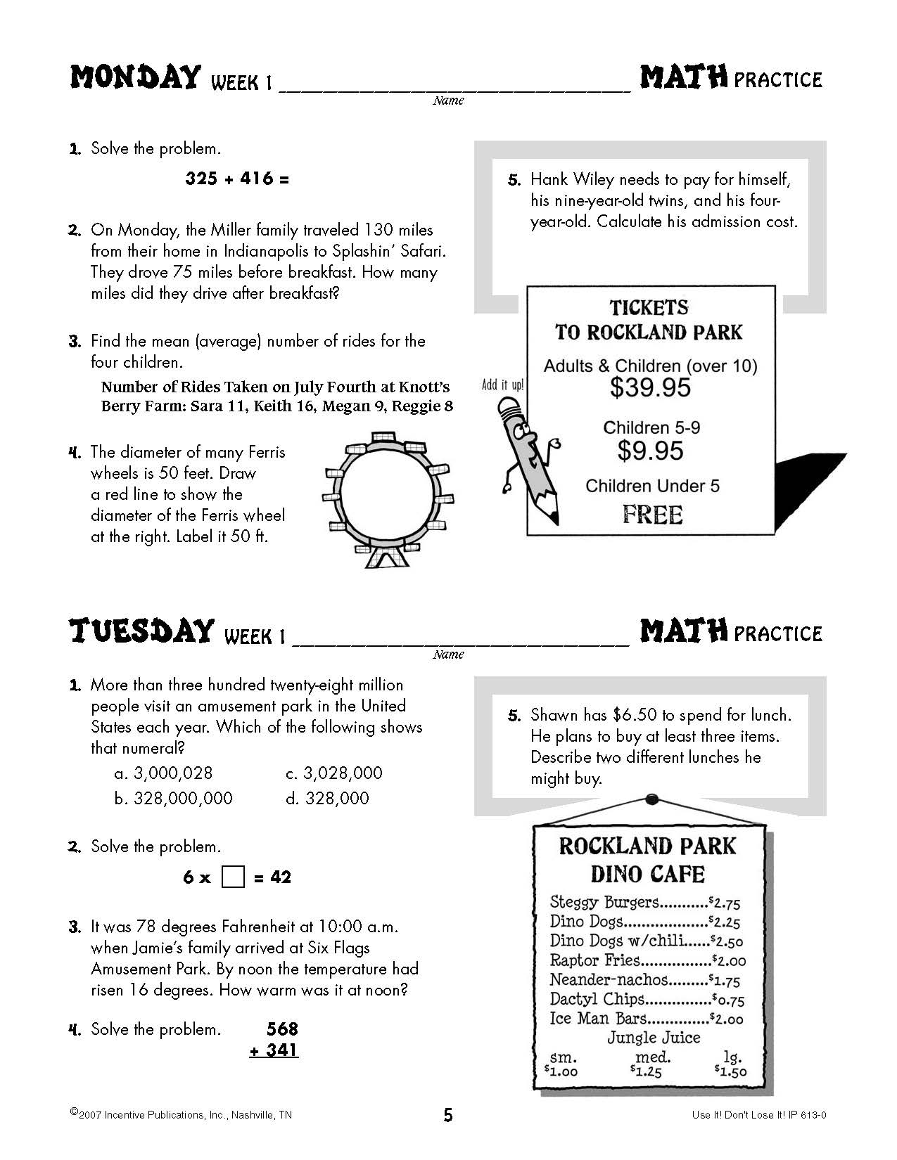 Daily Math Practice 5th Grade Use It Don t Lose It World Book